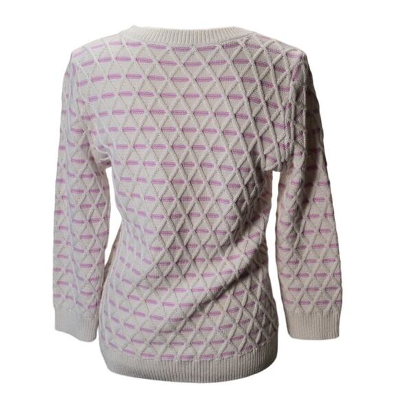 Talbots Women's Cotton Linen White Purple Stripe Sweater Long Sleeve Size Small - Picture 3 of 8